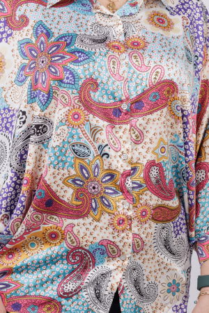 Camasa oversize, cu maneci fluture si imprimeu arabesc cu nuante de bleu si caramiziu [5]