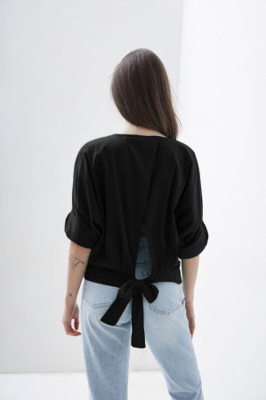 Camasa petrecuta si cu funda la spate din poplin de bumbac, negru [1]