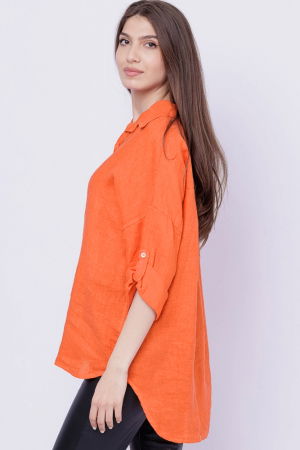 Camasa portocalie lejera, din in cu fald pe spate [2]