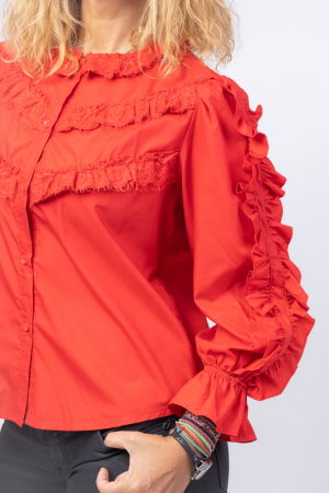 Camasa rosie cu aplicatii din dantela si volanase [2]
