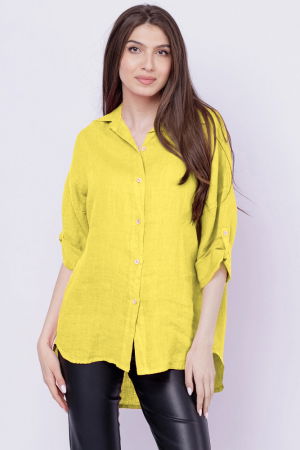 Cămăși din In - Camasa galbena lejera, din in cu fald pe spate