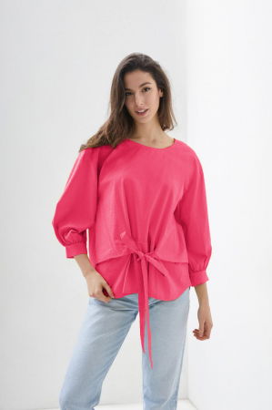 Bluze Casual - Camasa roz fucsia din poplin de bumbac cu funda in fata