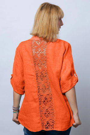 Camasa portocalie din in cu paiete si dantela pe spate [2]