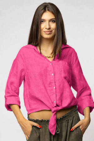Cămăși din In - Camasa fucsia din in cu nod in fata