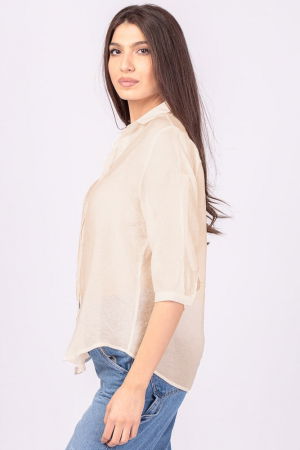 Camasa subtire, bej, cu guler clasic, maneca lunga si buzunar pe piept [2]