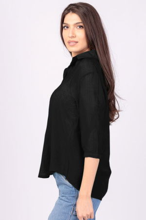 Camasa subtire, maro, cu guler clasic si maneca trei sferturi [4]