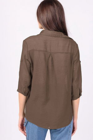 Camasa subtire, maro, cu guler clasic si maneca trei sferturi [2]