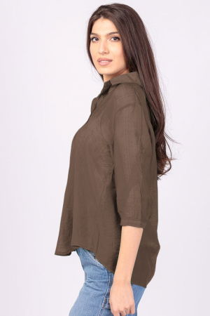 Camasa subtire, maro, cu guler clasic si maneca trei sferturi [1]