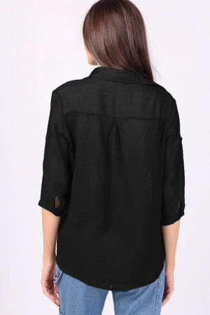 Camasa subtire, maro, cu guler clasic si maneca trei sferturi [5]