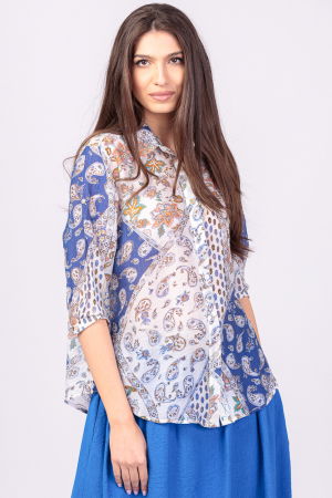 Îmbrăcăminte - Camasa subtire, cu guler clasic si imprimeu paisley albastru