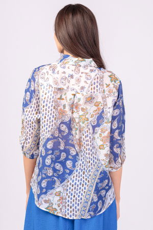 Camasa subtire, cu guler clasic si imprimeu paisley albastru [1]