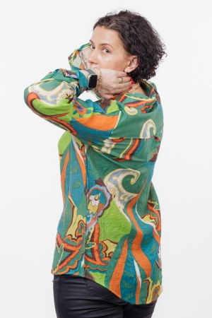 Camasa subtire, cu guler clasic si imprimeu in nuante de verde, abstract [2]