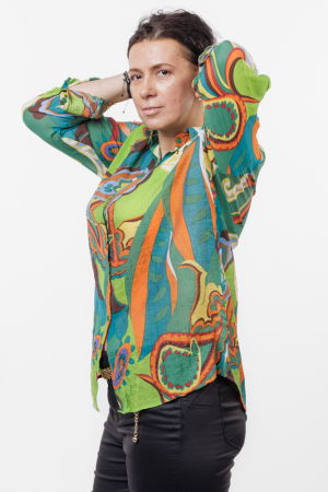 Camasa subtire, cu guler clasic si imprimeu in nuante de verde, abstract [1]