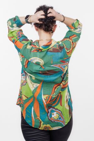 Camasa subtire, cu guler clasic si imprimeu in nuante de verde, abstract [4]