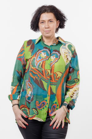 Camasa subtire, cu guler clasic si imprimeu in nuante de verde, abstract [3]