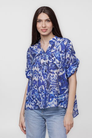 Cămăși din Vâscoză - Camasa subtire, cu guler tunica si imprimeu albastru
