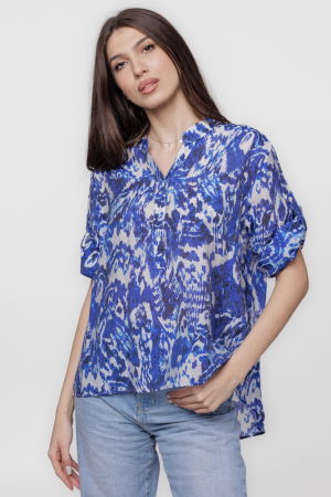 Camasa subtire, cu guler tunica si imprimeu albastru [1]