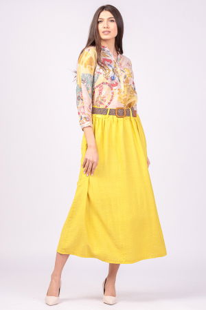 Camasa galbena subtire, cu guler tunica si imprimeu rosu [3]