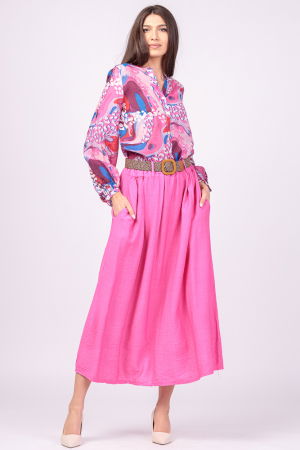 Cămăși Casual - Camasa fucsia subtire, cu guler tunica si maneci bufante