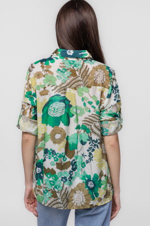 Camasa subtire din vascoza, cu guler clasic si imprimeu floral in nuante de verde [3]