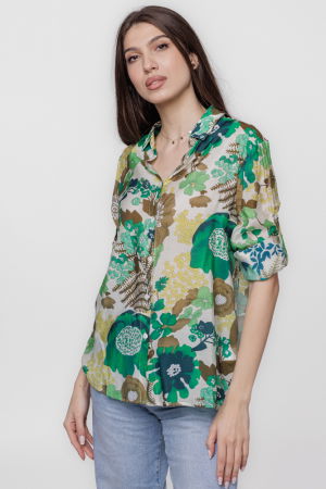 Cămăși Casual - Camasa subtire din vascoza, cu guler clasic si imprimeu floral in nuante de verde