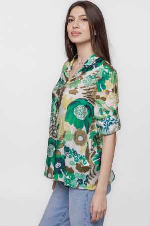 Camasa subtire din vascoza, cu guler clasic si imprimeu floral in nuante de verde [2]
