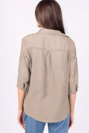 Camasa subtire, bej, cu guler clasic si maneca trei sferturi [2]