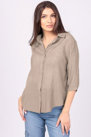 PLAJĂ SI VACANȚĂ - Camasa subtire, bej, cu guler clasic si maneca trei sferturi