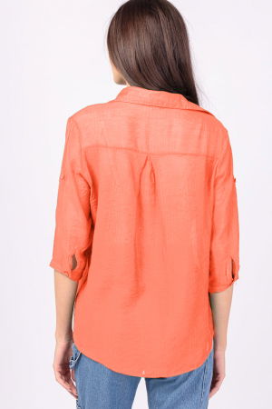 Camasa subtire, portocalie, cu guler clasic, maneca lunga si buzunar pe piept [2]