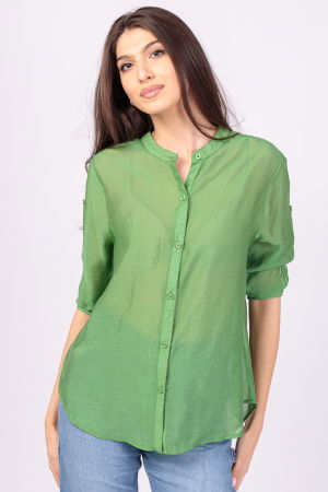 Cămăși din Vâscoză - Camasa verde, subtire, cu guler tunica