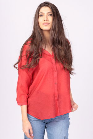 Îmbrăcăminte - Camasa rosie, subtire, cu guler tunica