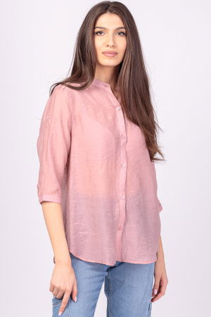 Cămăși din Vâscoză - Camasa roz prafuit, subtire, cu guler tunica