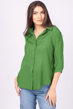 Îmbrăcăminte - Camasa subtire, verde, cu guler clasic, maneca lunga si buzunar pe piept