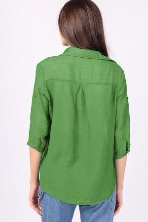 Camasa subtire, verde, cu guler clasic, maneca lunga si buzunar pe piept [2]