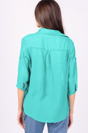 Camasa subtire, turcoaz, cu guler clasic, maneca lunga si buzunar pe piept [2]