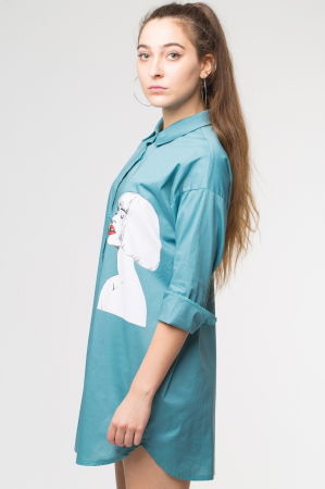 Camasa lunga turcoaz din bumbac, cu imprimeu girlish [1]