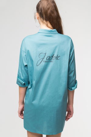 Camasa lunga turcoaz din bumbac, cu imprimeu girlish [2]