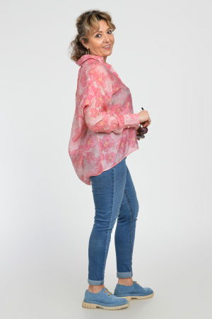 Camasa vaporoasa din bumbac, oversize, cu imprimeu floral in nuante de roz [2]