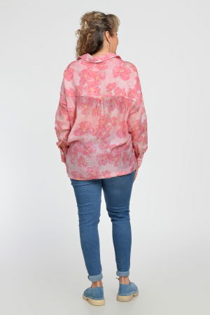 Camasa vaporoasa din bumbac, oversize, cu imprimeu floral in nuante de roz [6]