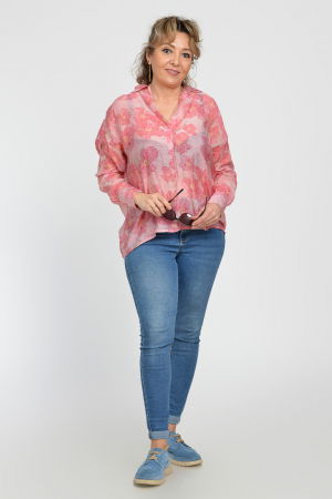 Camasa vaporoasa din bumbac, oversize, cu imprimeu floral in nuante de roz [4]