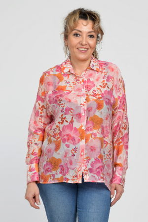 Camasa vaporoasa oversize, cu imprimeu floral roz cu portocaliu [2]
