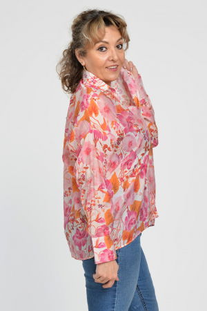 Camasa vaporoasa oversize, cu imprimeu floral roz cu portocaliu [9]