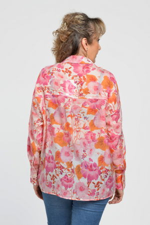 Camasa vaporoasa oversize, cu imprimeu floral roz cu portocaliu [10]