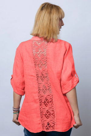 Camasa corai din in cu paiete si dantela pe spate [2]