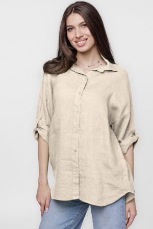 Cămăși din In - Camasa bej lejera, din in cu dantela pe spate