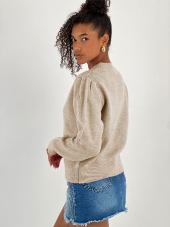 Cardigan cu decolteu in V, din tricotaj bej cu nasturi decorativi aurii [2]