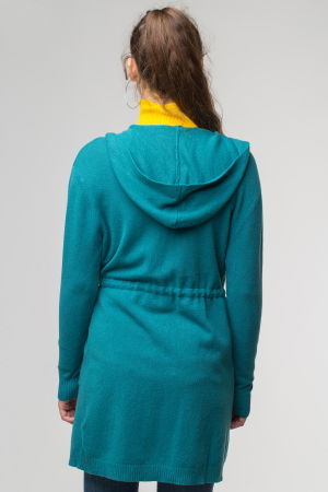 Cardigan turcoaz midi tricotat, cu gluga si buzunare [2]