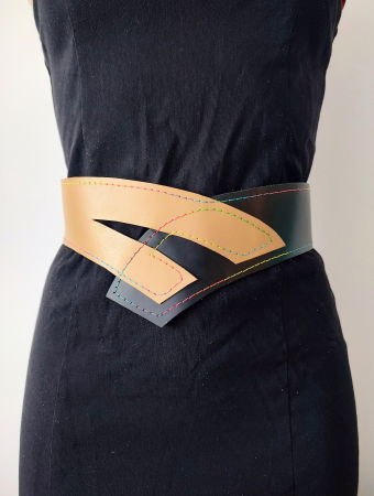 Curele & Centuri - Centura asimetrică din piele naturală bej și neagra