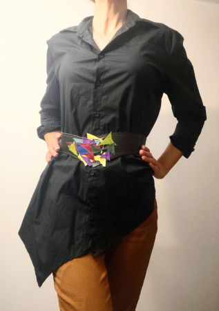 Curele & Centuri - Centura asimetrică din piele naturală ,multicolora