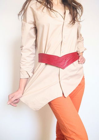 Curele & Centuri - Centura asimetrică din piele naturală roșie